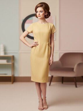 Vintage 60's Retro Style Classic Sheath Summer Dress in Buttery Yellow